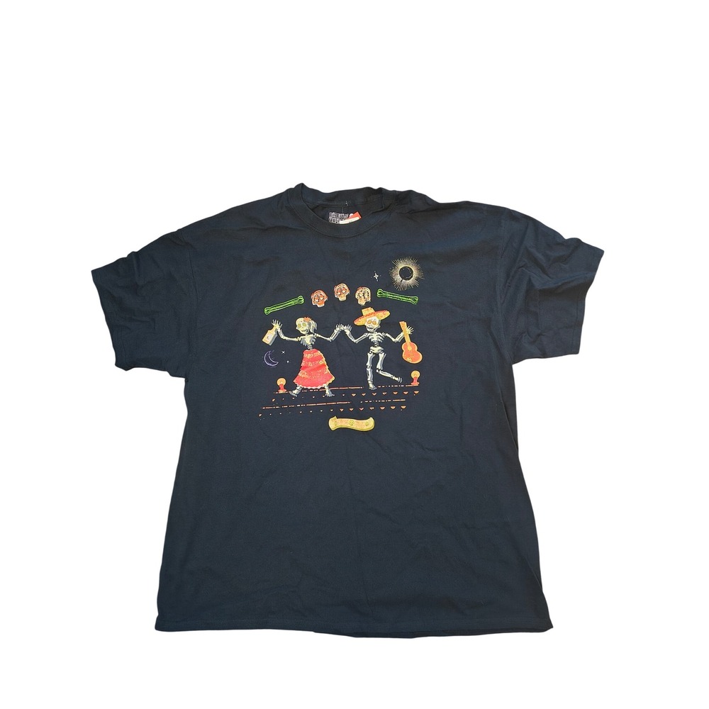 Dia De Los Muertos Skeletons Graphic T-Shirt Black Cotton Size XXL